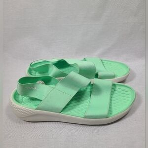 Crocs Women's Literide Sandal Size 8 Green Elastic Straps Slingback Slip On Shoe